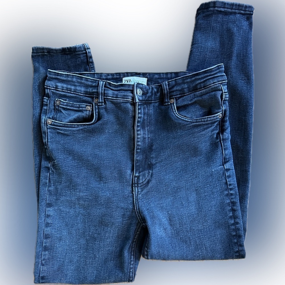 ZARA Ultra High Waisted Black Denim Skinny Jeans Size 10